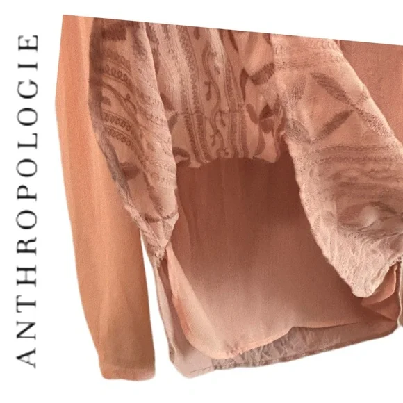 Tiny by Anthropologie Pink Tie Neck Long Sleeve Peasant Blouse Size Medium EUC - Picture 4 of 15